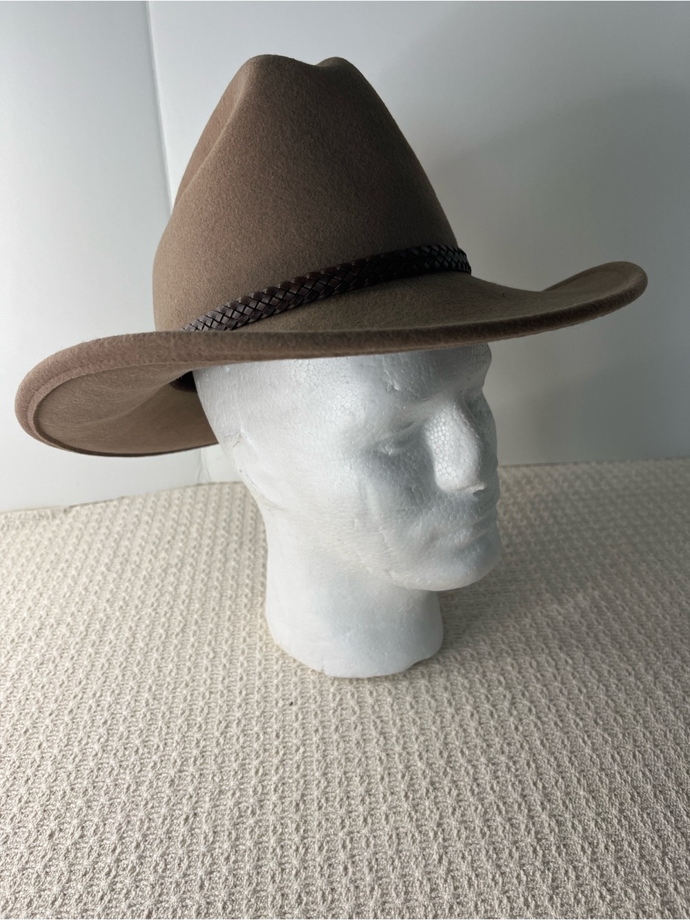 Sheplers by Bailey 100% wool stetson hat "Laine", leather braid band mocha tan